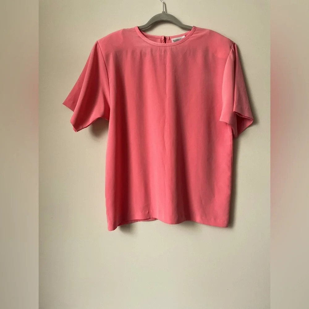 Vintage Barbara Gerwit pink Padded Short Sleeve Top blouse Women's Size L